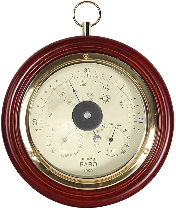 Ambient Weather WS-M0921THB 8" Cherry Finish Tan Dial Traditional Barometer with Temperature and Humidity