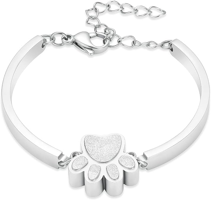 Stainless Steel Paw Print Urn Bracelet Memorial Ash Keepsake Cremation Jewelry Dog Ashes Bracelet