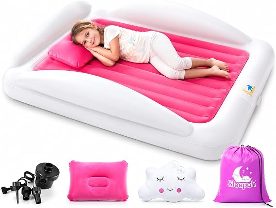 Inflatable Toddler Travel Bed Kids Blow Up Air Mattress + Safety Bumpers | Full Set Includes Pillow Pump Carry Case & More Perfect Transitional Cot for Traveling Camping Grandmas house by Sleepah