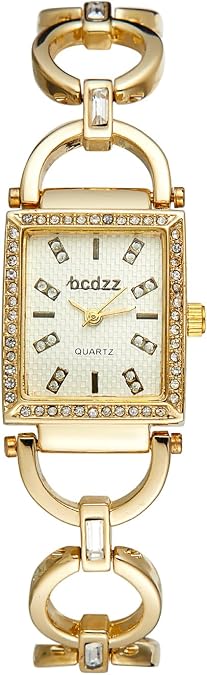 JewelryWe Luxury Square Bracelet Watch: Rectangular Dial with Bling Cubic Zirconia Gold Watches Stainless Steel Removable Strap Analog Quartz Wristwatch for Women