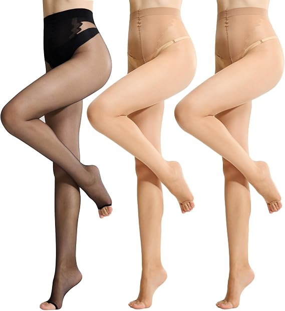 MANZI 3 Pairs Women's Toeless Pantyhose Ultra Thin Sheer Tights 10D Nylons Open Toe Pantyhose