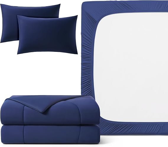 REST Buy 2 GET 35 Percent Off: Evercool Comforter Plus 3PC Starter Sheet Set Bundle, in Midnight Blue, Full Size