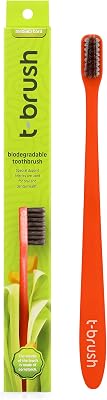 t-brush Biodegradable Toothbrush - Red Colour - Medium Hard - Medium Bristles