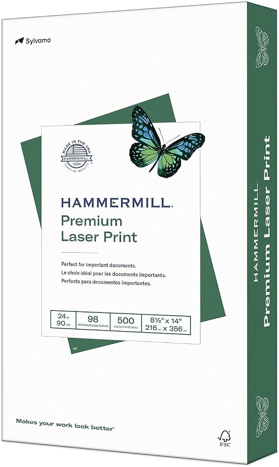 Hammermill 104612 Laser Print Office Paper, 98 Brightness, 24lb, 8-12 x 14, White, 500 SheetsRM