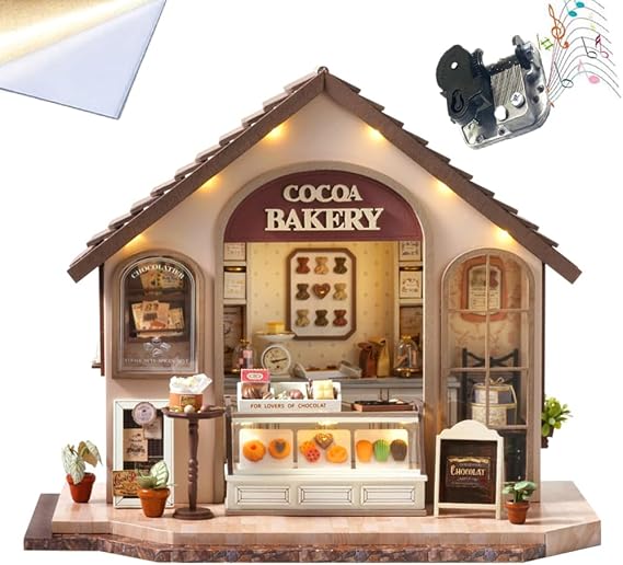 Mini 3D Wooden Doll House Craft Model,DIY Miniature and Furniture Dollhouse Kit,Creative Room Idea for Valentine's Day Birthday Gift (Bakery)