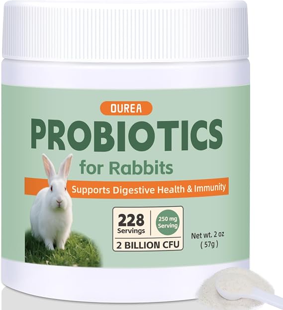 Probiotics for Rabbits, All-Natural Digestive Supplement with 2 Billion CFU, Daily Gut Health Support, Promotes Healthy Stool, Eases GI Discomfort, Immune Support Powder, 228 Servings