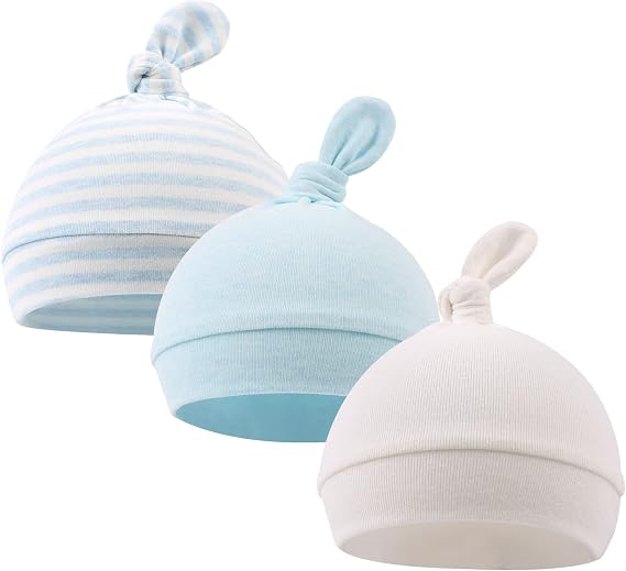 Original Cotton Newborn Hats for Girls Striped Preemie Baby Hats Bear Ears Infant Boys Beanies 0-6 Months