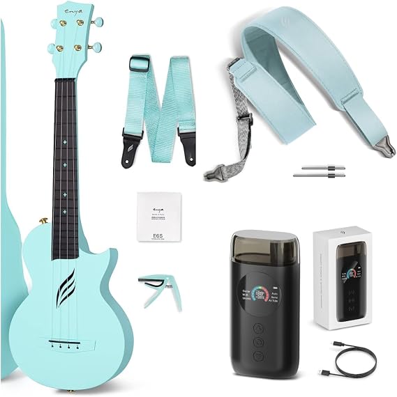 Enya Concert Ukulele Nova U 23 Carbon Fiber Travel Ukulele with Beginner Kit & enya Magnetic Strap & Enya Smart Automatic Guitar Tuner
