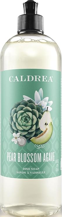 Caldrea Dish Soap, Biodegradable Dishwashing Liquid made with Soap Bark and Aloe Vera, Pear Blossom Agave Scent, 16 oz