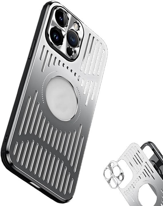 HUIQINGLI Metal Heat Dissipation Breathable Case for iPhone, Thermal Phone Case Prevent Overheating for iPhone 16 15 14 13 12Pro Max (15Pro max,Silver)