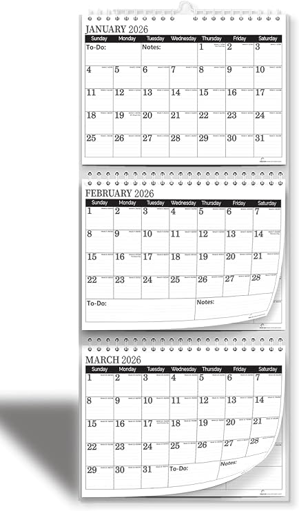 3 Month Calendar 2026-2027, Move-a-Page, Monthly, Vertical, January 26 - December 27, 11x25 In, Big Ruled Daily Blocks, Julian Days, Week Number, Minimalist, Busy Families, Office