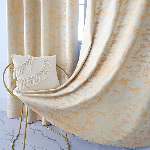 Amidoudou 1 Pair Nordic Style Luxury Velvet Curtains for Living Room Beige and Gold Bedroom Curtains (Beige,54x84 Inch)