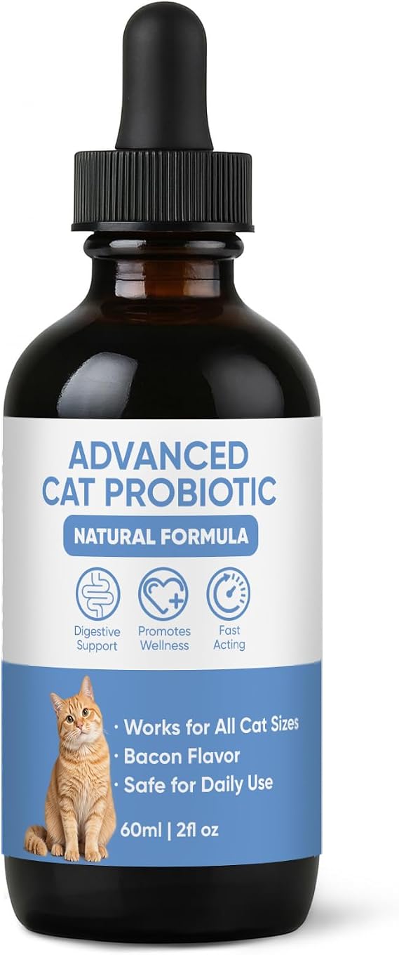 Advanced Probiotic Drops for Cats - Supports Digestive & Immune Health - Easy-to-Use Liquid Formula, Bacon Flavor, Works for All Cat Sizes - 2oz (1)