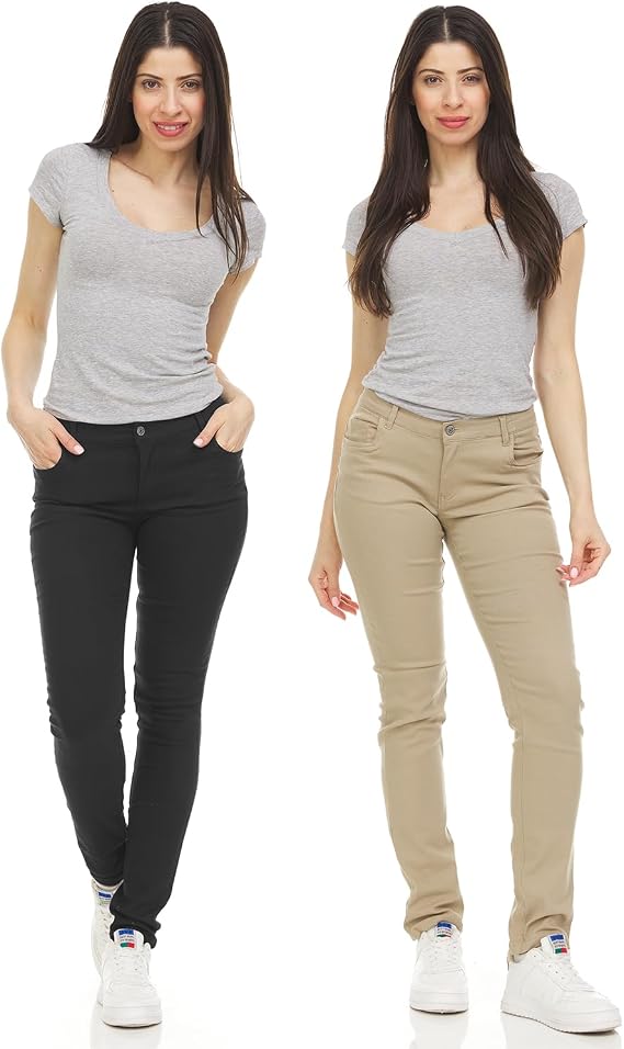Galaxy by Harvic 2-Pack Women's Stretch Skinny 5-Pocket Basic Chino Pants