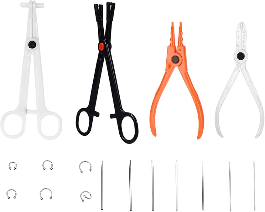 ZJchao Body Piercing Kit, 6Pcs Professional Ear Nose Deco Tools Pliers Set with Stud Ring Body Piercing Tools Kit Piercing Clamps Forceps Ear Piercing Jewelry Tools