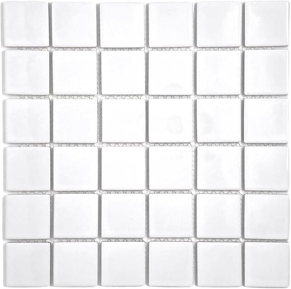 Tenedos Porcelain Premium Quality 2x2 Square Matte Mosaic Floor Wall Tile for Bathroom Shower, Kitchen Backsplash, Accent Decor on 12x12 Sheet (1 Sheet) (White)