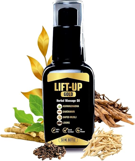 Lift UP Gold Lift Up Massage Oil for Men Enhancer Ayurvedic Massage Oil for Men 50 Ml Performance Oil restores Energy & Hardens The Relaxing Muscles Ashwagandha, Safed Musli, Shatawar, Loung