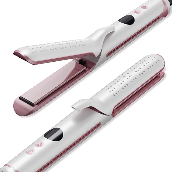 Airflow 2-in-1 Hair Straightener & Curler, Titanium Flat Iron with 360 Cooling Vents for Style Locking | Dual Voltage for Travel, 5 Heat Settings, Auto Off & 15s Fast Heat-Up