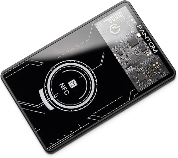 Fantom Metal & Glass Smart Tracker Card, Ultra-Thin, Water-Resistant, Rechargeable with Wireless Charging, Works with Apple Find My, Credit Card Size for Wallets, Passports & Luggage