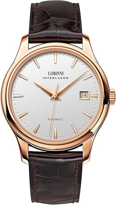 LOBINNI Automatic Mechanical Watch for Men, 39mm Ultra Thin 8.8mm Dress Watch,Sapphire Crystal 50M Waterproof Leather Strap Business Formal Wrist Watch with Date Window