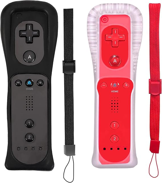 PGYFDAL 2 Packs Classic Remote Controller Compatible for Wii Wii U Console, Gamepad with Soft Silicone Sleeve and Wrist Strap Black and Red