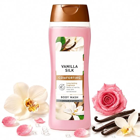 Vanilla Silk Moisturizing Body Wash with Glycerin & Vitamin E, Daily Shower Gel for Soft Smooth Skin, 18 Fl Oz
