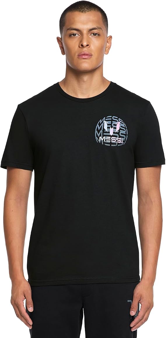 Messi Men's Globe Logo Tee, Lifestyle Short Sleeve T-Shirt, Standard Fit with Graphic