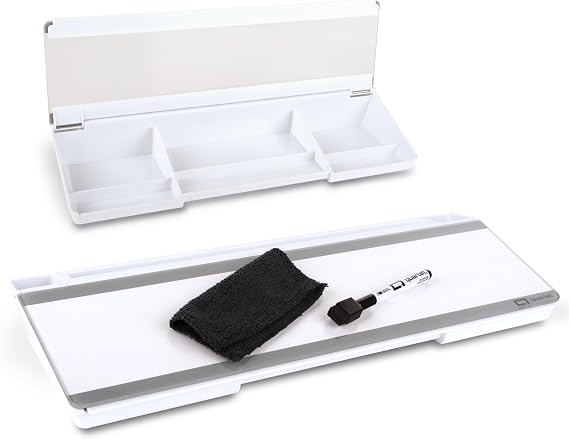Quartet Glass Dry Erase White Board, Flip-Top Desktop Pad for Notetaking, 18" x 6" Whiteboard with Storage, Templates and Dry Erase Marker, White Surface (Q090F04-R)