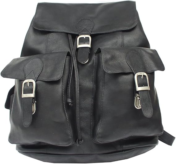 Piel Leather Large Buckle-Flap Backpack, Black, One Size