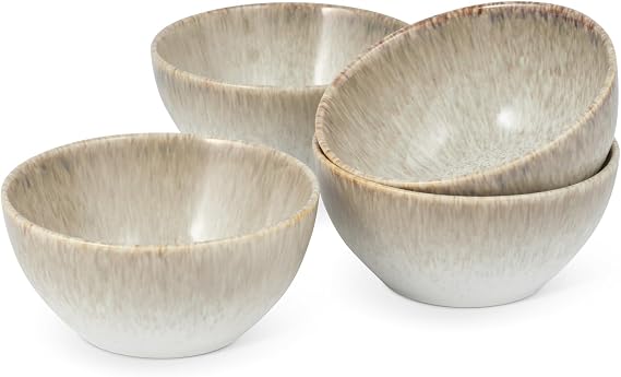 Yellowstone 4-Pc Rainwater Cereal Bowl Set Durable Stoneware Bowls with Reactive Glaze Finish, 6-Inch Diameter, Microwave & Dishwasher Safe Rustic Modern Everyday Dinnerware