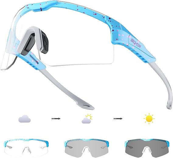 SCVCN Photochromic Cycling Glasses for Men Women UV400 Sports Glasses for Youth Windproof Goggles for Baseball Golf S111