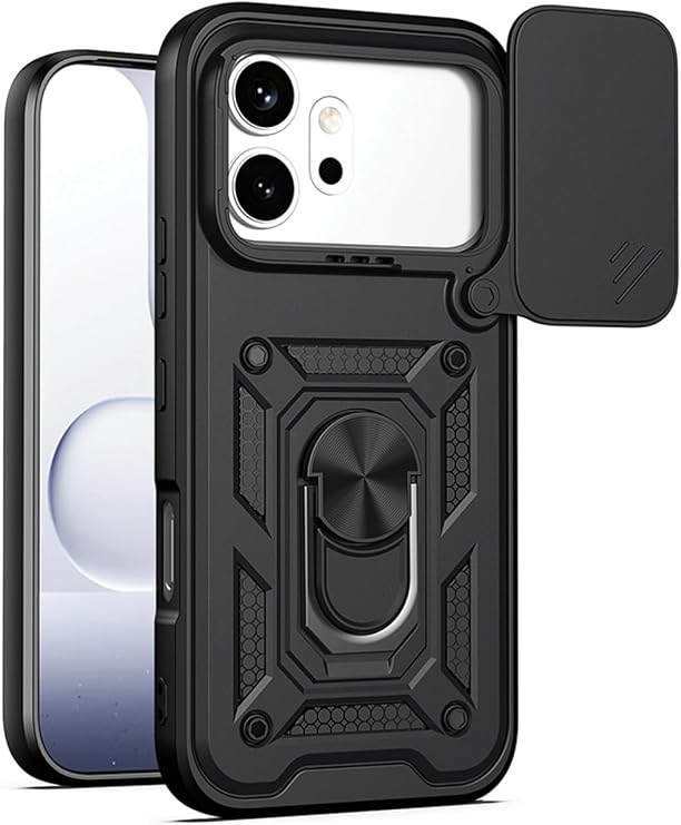 Honor 600 Pro 5G Uyumlu Kılıf Magnetik Standlı Sürgülü Kamera Korumalı Çift Katmanlı Kapak (Siyah)