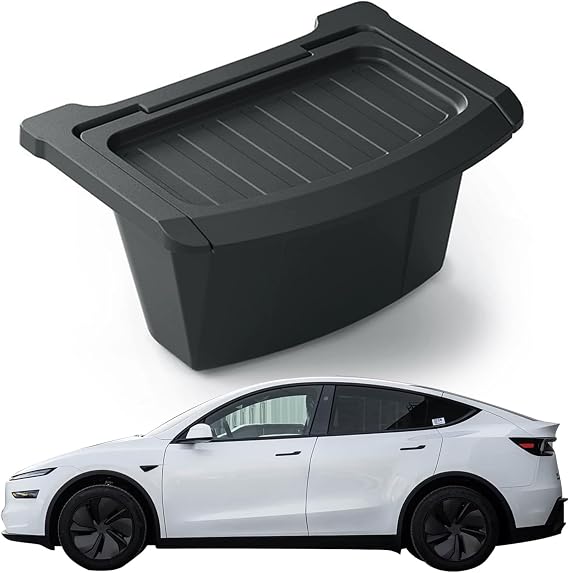 AAMHHM Rear Center Console Organizer for Tesla Model Y Juniper 2025 2026, Backseat Storage Box with Anti-Slip Lid, Tool-Free Drop-in Installation TPE Material