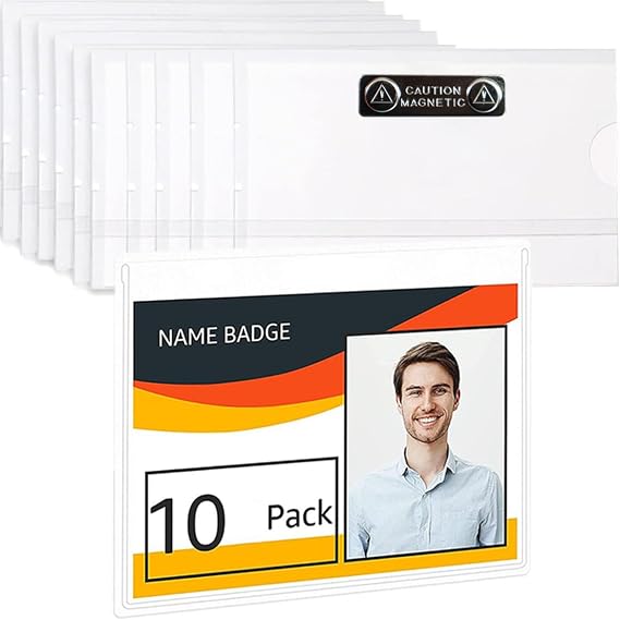 AOMAG Magnetic Name Badge Holders, 2.76-inch x 3.5-inch Horizontal Tag for Conventions, Exhibitors, Events - Pack of 10, Clear