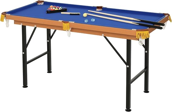 Soozier 55" Portable Folding Billiards Table Game Pool Table w/Cues Blue | for Whole Family Number Use, Ball, Rack, Chalk