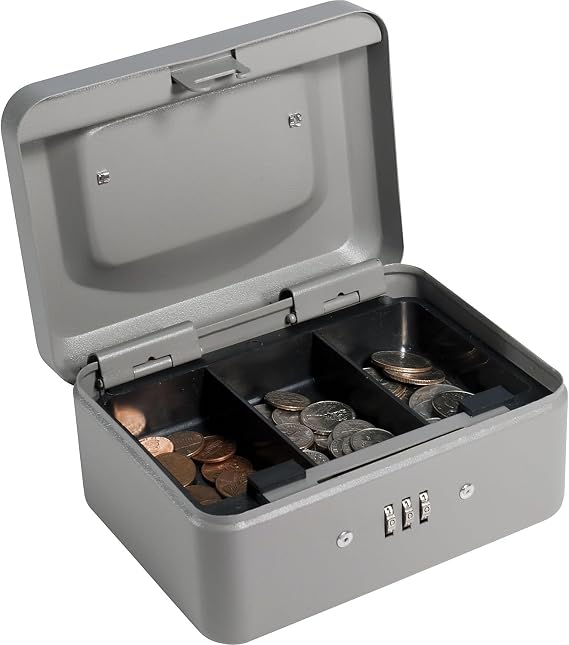 BARSKA 6 Inch Cash Box with Combination Lock Gray