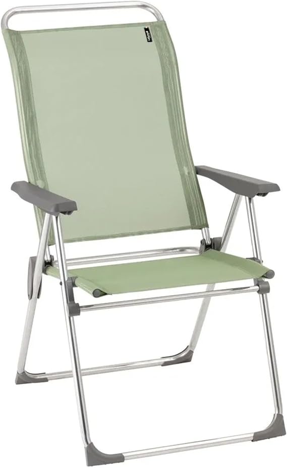Lafuma LFM5085-2178 Alu Cham Batyline Mesh Sling Reclining Chair, 5-Position Folding Recliner Chair for Outdoor Use, Seigle