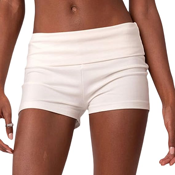 Luckinbaby Women Fold Over Mini Shorts High Rise Stretchy Yoga Rollover Shorts Slim Fit Cute Lounge Shorts Micro Bottoms