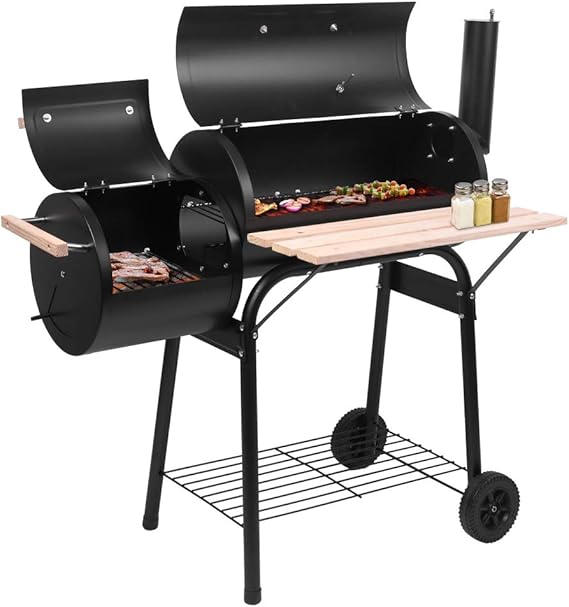 Charcoal Grill Offset Smoker with Cover Black for Outdoor Camping,charcoal grills on clearance prime High Temperature Spray Paint,(500-600 Degrees) bbq grill charcoal with Diameter 15cm Plastic Wheel