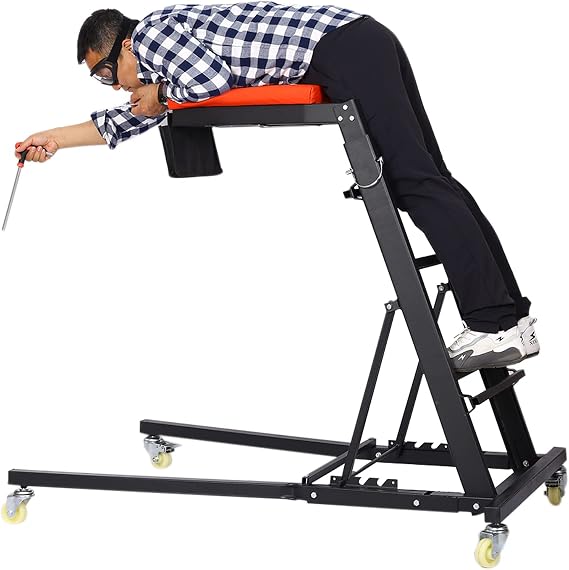 48" - 76" H Adjustable Topside Automotive Engine Creeper with 4 Universal Swivel Casters, 400 lbs Heavy Duty Foldable Rolling Creeper Tailgate Ladder, Black
