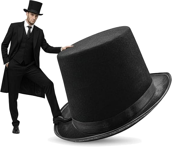Nicky Bigs Novelties Black Top Hats For Men, Magician Hat, Victorian Hat, Steampunk TopHat, Costume Hats, Adjustable Size