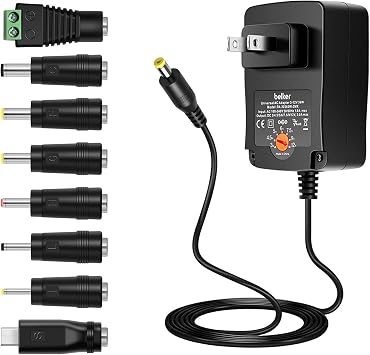 Belker 36W Universal 3V 4.5V 5V 6V 7.5V 9V 12V AC DC Adapter Power Supply for LCD LED Light Strip Router HUB Speaker Smart Phone TV Box 1A 1.5A 2A 2.5A 3A 3000mA Amp Max.