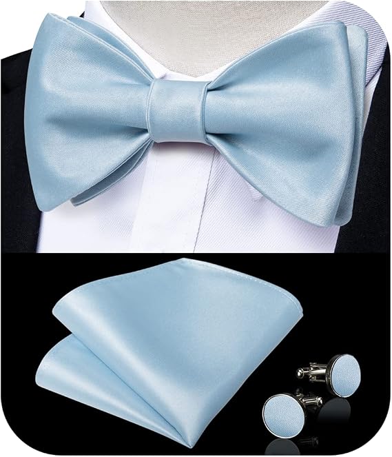 DiBanGu Bow Ties for Men Self Tie Bow Tie and Pocket Square Set Adjustable Solid Satin Formal Tuxedo Bow Tie Wedding