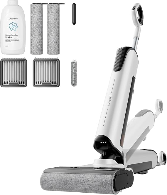 uwant Wet Dry Vacuum Cleaner 180Lay-Flat Push-in Vacuum Mop All in One with 18000Pa Suction Auto Self-Cleaning Anti Odor Stick Dual-Edge Vacuum Cleaner Set of 1 for Hard Floor/Carpet D100