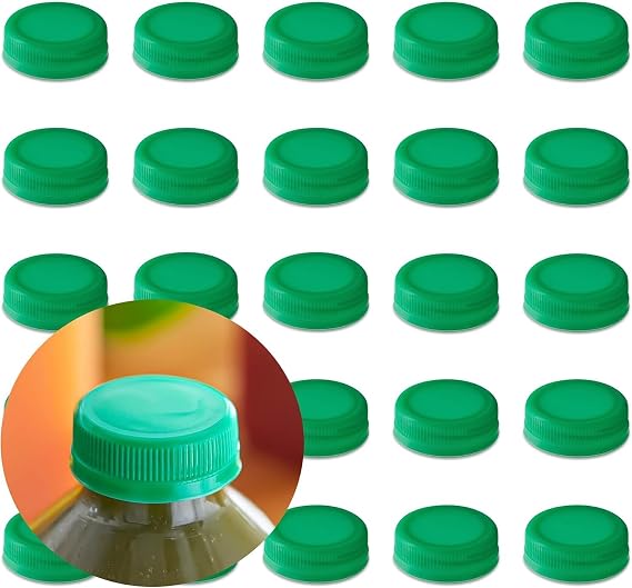 Pack of 100 Green Bottle Caps 38mm 1.5 Tamper Evident Screw-On Bottle Caps Plastic Replacement Lids for Juice Water and Milk Bottles
