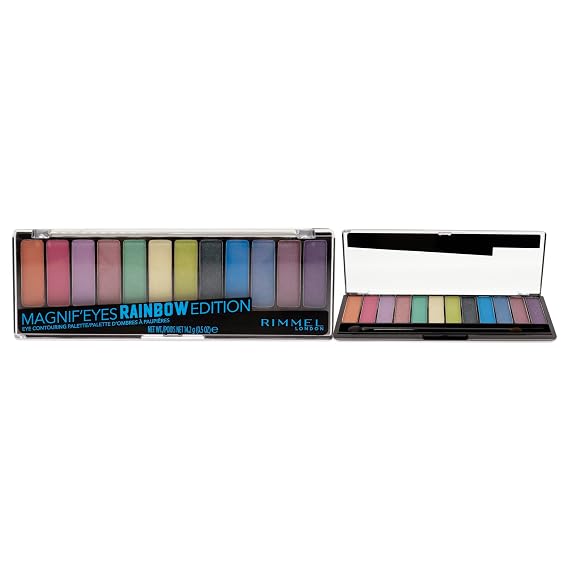 Rimmel London Magnif'Eyes Eyeshadow Palette, 12 Shades, Blendable Formula, Versatile, 011, Rainbow, 0.5oz