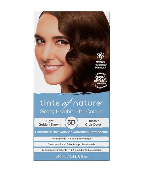 Tints of Nature 5D Light Golden Brown Permanent Hair Dye, Vegan 4.4 fl oz | Delivers warm light golden brown colour while conditioning from root to tip, Ammonia-free covers greys with natural shine