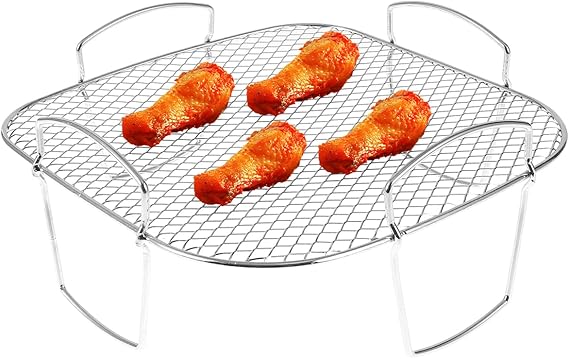 8 Inch Air Fryer Rack Square Stainless Steel Air Fryer Accessories Air Fryers Basket Tray Multi-Purpose Grilling Toast Racks Sturdy Airfryer Rack Dishwasher Safe for Baking