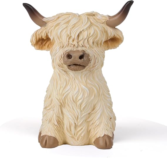 Highland Cow Decor for Home, White Highland Cows Figurines for Bathroom Farmhouse Coffee Table Bookshelf Kitchen, Gifts for Cow Collectors Kids Women, 4Inch (White)
