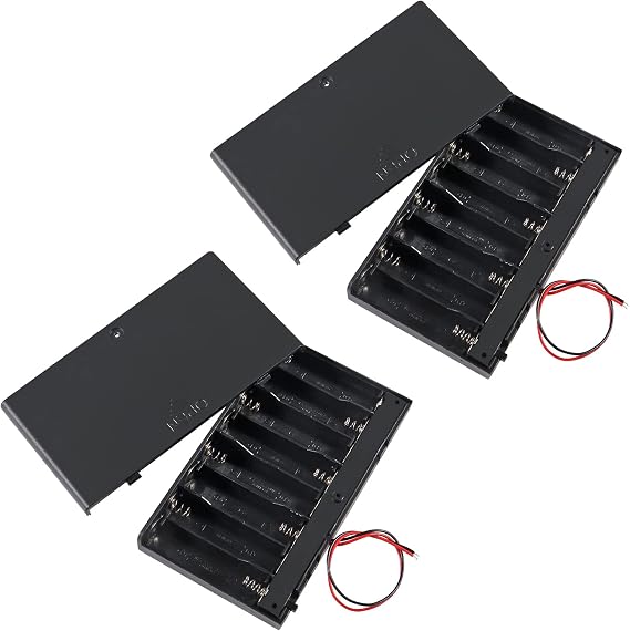 2Pcs 8 x AA Battery Holder Case Box 8 x 12V AA Battery Storage Box Battery Container Case with Cover ON/Off Switch and Wire